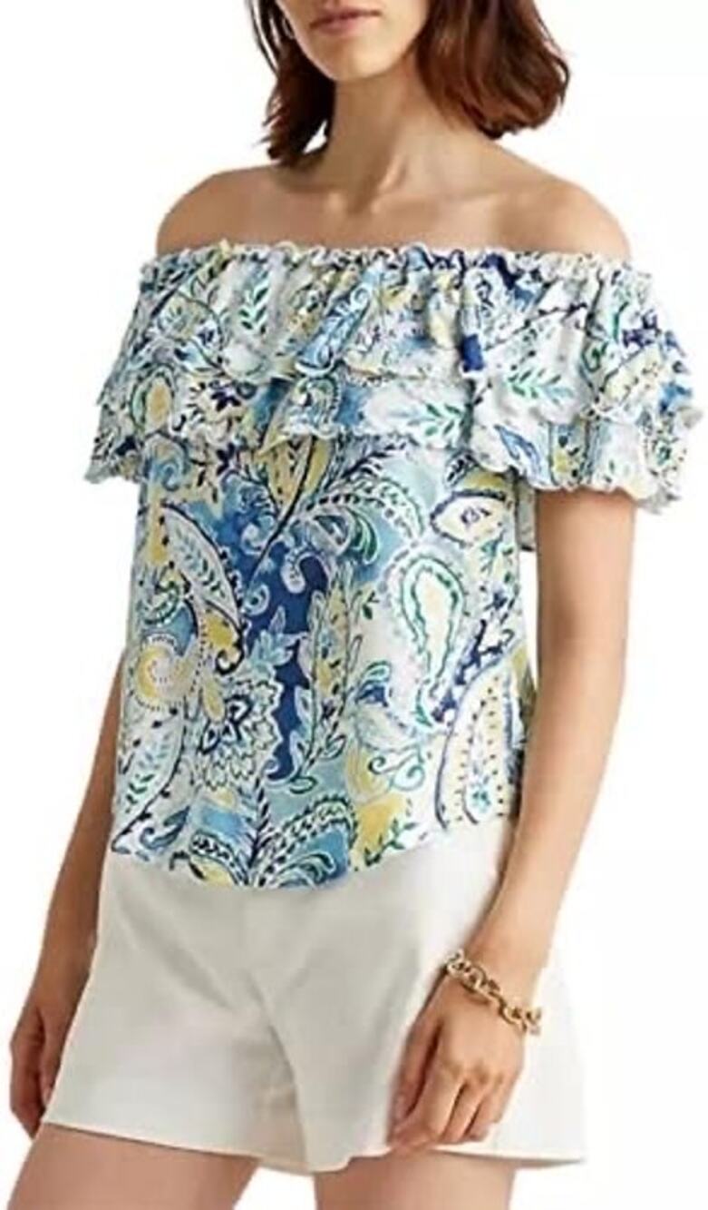 Lauren Ralph Lauren Paisley Print Off Shoulder Top Size S Small